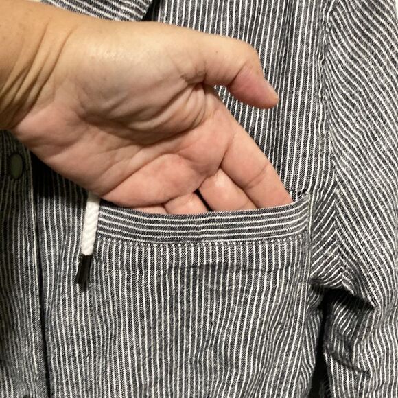 Ann Taylor LOFT Linen Pinstripe Zip Up Drawstring Pockets Jacket Womens Medium - Picture 9 of 13
